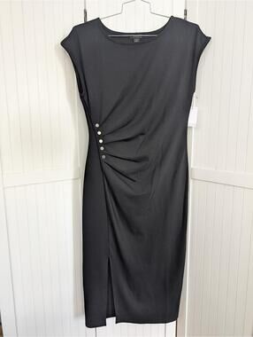 Halogen Black Dress Ruched Side Slit Sheath Work Office Cocktail